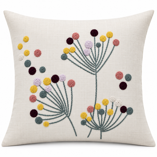 Allium Pom-Pom Garden Cushion Cover - hand-embroidered cushion