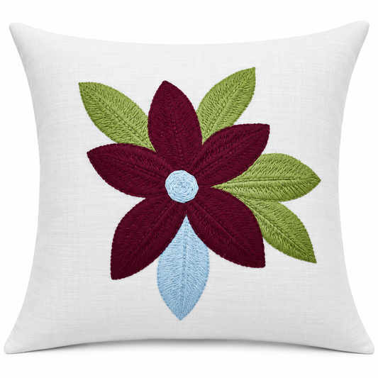 Burgundy Bloom Statement Cushion Cover - hand-embroidered cushion