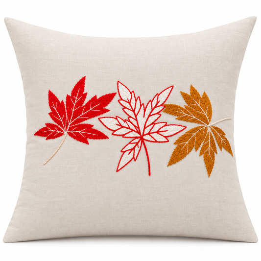 Autumn Maple Leaves Cushion Cover - hand-embroidered cushion
