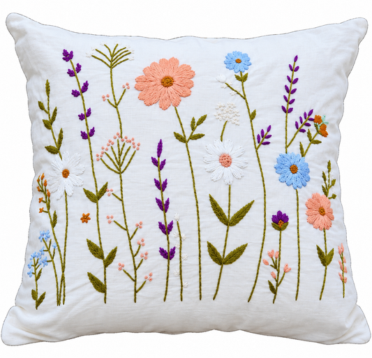 Summer Wildflower Garden Cushion Cover - hand-embroidered cushion