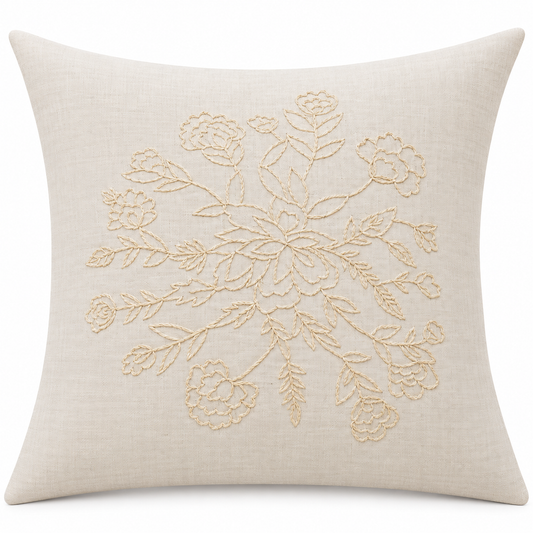 Tone-on-Tone Rose Square Cushion Cover - hand-embroidered cushion